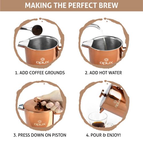  OPUX Premium Stainless Steel French Press, Double Wall Coffee Maker | Thermal Insulated Press Pot | 34 fl oz/1 Liter, Dishwasher Safe, Extra Filters (Copper)