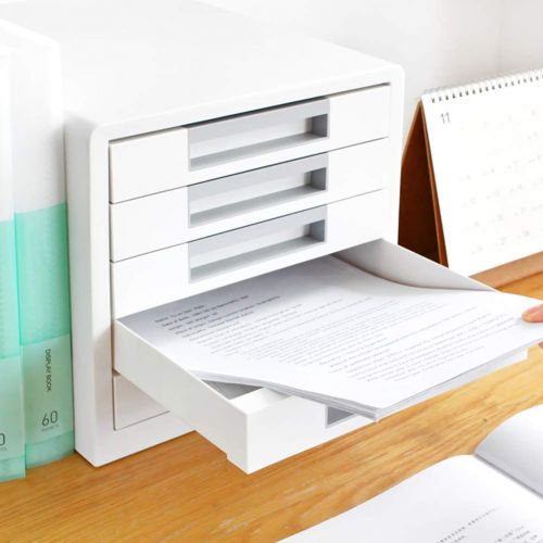  OR&DK Modern Desktop File Cabinet, Minimalist Document Storage Cabinet Space-Saving ABS Storage Box-White