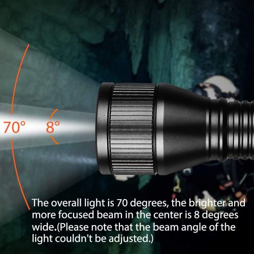  ORCATORCH Upgraded Version D550 Dive Light 970 Lumens Scuba Safety Torch XM-L2 LED Submarine Flashlight with 3400mAh Battery, Charger, Wrist Strap, Lanyard, Waterproof O-Rings