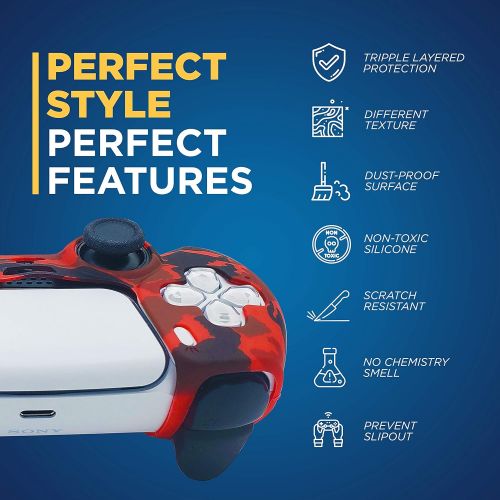  [아마존베스트]ORCHKID PS5 Silicone Gel Grip Controller Cover Skin Protector (ps5 Red Camo Skin) Compatible for Sony Playstation 5, Compatible for Playstation 5 Accessories, Wireless Controller Protector