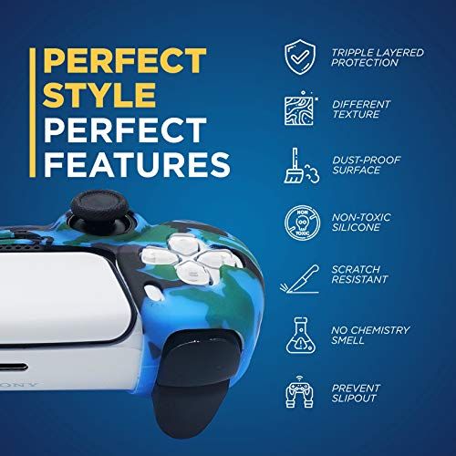  [아마존베스트]ORCHKID PS5 Silicone Gel Grip Controller Cover Skin Protector (Blue Camo) Compatible for Sony Playstation 5, Compatible for Playstation 5 Accessories, Wireless Controller Protector Covers,