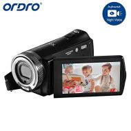 Videokamera 1080P, ORDRO Full HD Camcorder 16X Digitalzoom 1080P 3 LCD-Screen Videokamera Vlogging Kamera mit IR Nachtsicht, 16 GB SD Karte und 2 Akku fuer Studenten, Kinder