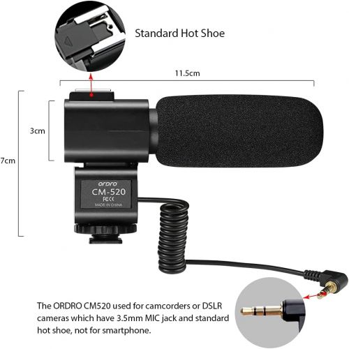  Ordro CM520 On-Camera Camcorder Microphone (for Vlogging, YouTube, Live Streaming, DSLR Nikon/Canon DV Sound Recording)-Black