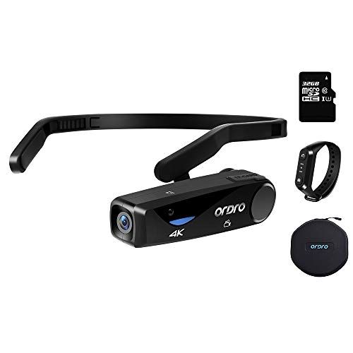  4K Camcorder Lightweight Mini Video Camera ORDRO EP6 Head Wearable Video Camera Full HD 1080P 60FPS Mini Vlog Camera Recorder with WiFi and Remote Control(with 32GB Micro SD Card)