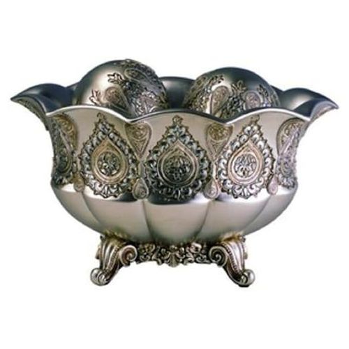  ORE International K-4199B Traditional Royal Decorative Bowl, Metallic SilverGold