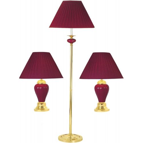  ORE Ore International K-4101BD-31 CeramicBrass Table Plus Floor Lamp, Burgundy, Set of 3