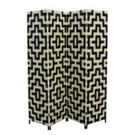ORE International FW0676ZA 4-Panel Screen Room Divider on 2-Inch Wooden Leg, Black/Natural Paper Straw Weave