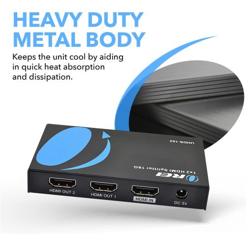  [아마존베스트]4K 1 x 2 HDMI Splitter by OREI, UltraHD 1 in 2 Out 2 Port 4K@60hz 4:4:4 8-bit - HDMI 2.0, HDCP 2.2, 18 Gbps - Supports 3D - Duplicate/Mirror Screens - UHDS-102