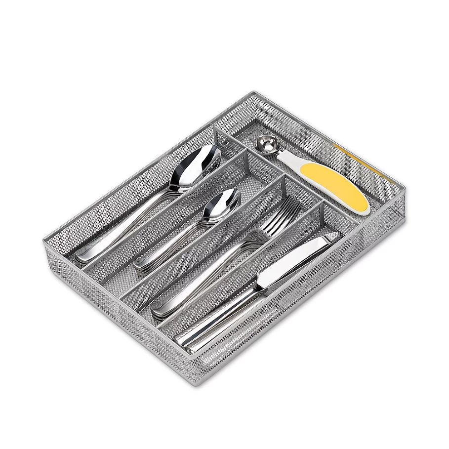  .ORG Powder-Coated Small Mesh Cutlery Tray in Silver