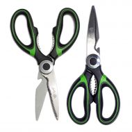 ORGALIF Orgalif Kitchen Shears - Multifunctional Stainless Steel Heavy Duty Scissors for Cutting Poultry Herbs Meat Fish & Food with Bottle Opener (Set of 2) Green