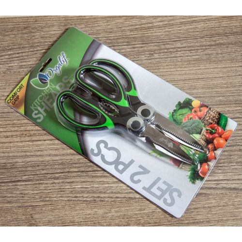  ORGALIF Orgalif Kitchen Shears - Multifunctional Stainless Steel Heavy Duty Scissors for Cutting Poultry Herbs Meat Fish & Food with Bottle Opener (Set of 2) Green