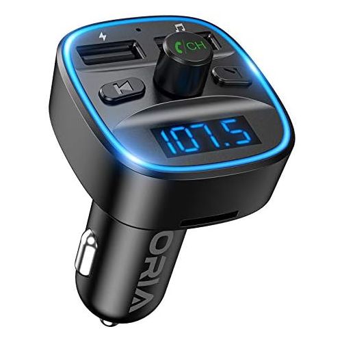  [아마존베스트]-Service-Informationen Oria Bluetooth FM Transmitter, Car Radio Adapter With Microphone and 2 USB Chargers