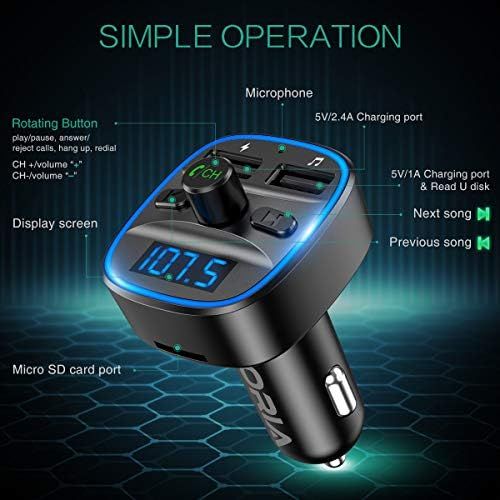  [아마존베스트]-Service-Informationen Oria Bluetooth FM Transmitter, Car Radio Adapter With Microphone and 2 USB Chargers