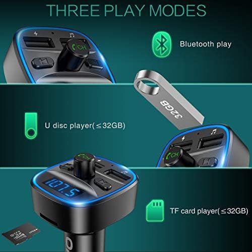  [아마존베스트]-Service-Informationen Oria Bluetooth FM Transmitter, Car Radio Adapter With Microphone and 2 USB Chargers