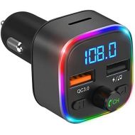 [아마존베스트]-Service-Informationen ORIA Bluetooth FM Transmitter, Car Radio Adapter with 2 USB Chargers, Colourful LED Display Hands-Free Car Kit, Bluetooth V5.0 Car Music Adapter Supports USB/TF Card - Pistol Colou