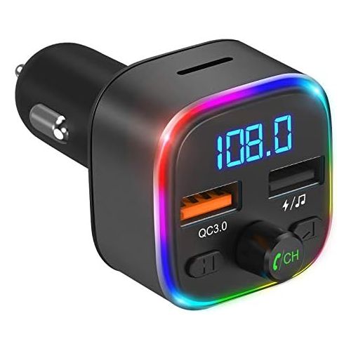  [아마존베스트]-Service-Informationen ORIA Bluetooth FM Transmitter, Car Radio Adapter with 2 USB Chargers, Colourful LED Display Hands-Free Car Kit, Bluetooth V5.0 Car Music Adapter Supports USB/TF Card - Pistol Colou