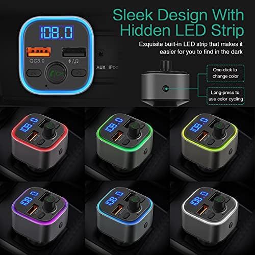  [아마존베스트]-Service-Informationen ORIA Bluetooth FM Transmitter, Car Radio Adapter with 2 USB Chargers, Colourful LED Display Hands-Free Car Kit, Bluetooth V5.0 Car Music Adapter Supports USB/TF Card - Pistol Colou