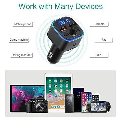  [아마존베스트]-Service-Informationen ORIA Bluetooth FM Transmitter, Car Radio Adapter with 2 USB Chargers, Colourful LED Display Hands-Free Car Kit, Bluetooth V5.0 Car Music Adapter Supports USB/TF Card - Pistol Colou