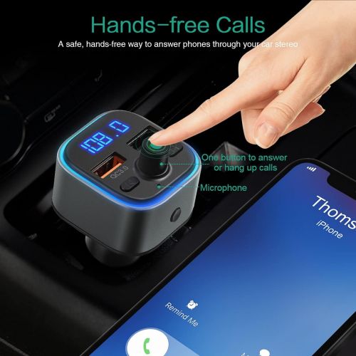  [아마존베스트]-Service-Informationen ORIA Bluetooth FM Transmitter, Car Radio Adapter with 2 USB Chargers, Colourful LED Display Hands-Free Car Kit, Bluetooth V5.0 Car Music Adapter Supports USB/TF Card - Pistol Colou