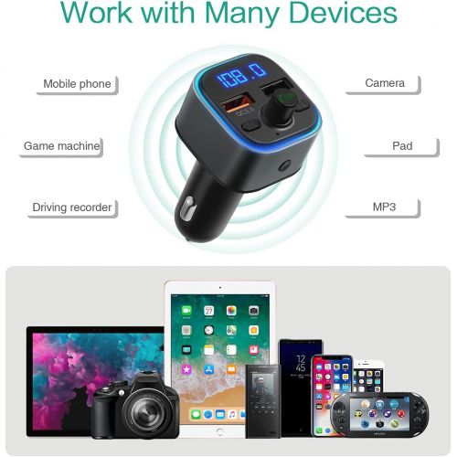  [아마존베스트]-Service-Informationen ORIA Bluetooth FM Transmitter, Car Radio Adapter with 2 USB Chargers, Colourful LED Display Hands-Free Car Kit, Bluetooth V5.0 Car Music Adapter Supports USB/TF Card - Pistol Colou