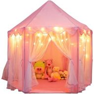 ORIAN Princess Castle Playhouse Tent for Girls with LED Star Lights ? Indoor & Outdoor Large Kids Play Tent for Imaginative Games ? ASTM Certified, 230 Polyester Taffeta. Pink 55