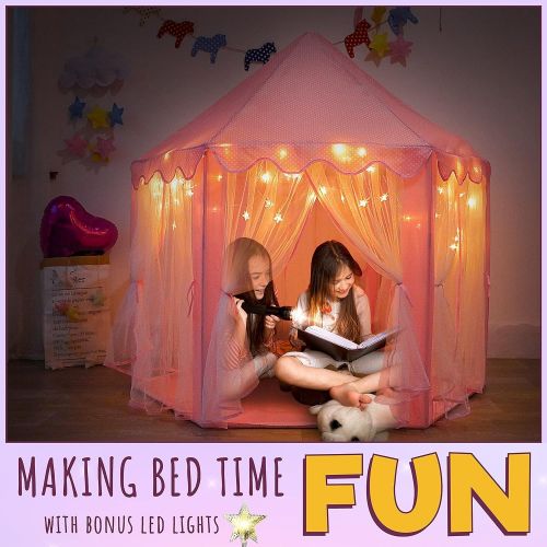  [아마존베스트]Orian Princess Castle Playhouse Tent for Girls with LED Star Lights  Indoor and Outdoor Large Kids Play Tent for Imaginative & Pretend Games  ASTM Certified, Cool Toys for Girls