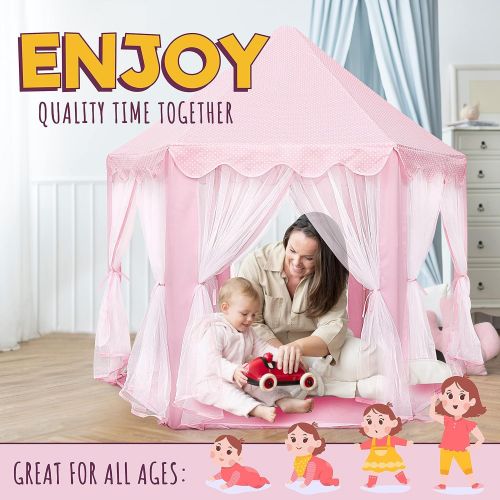  [아마존베스트]Orian Princess Castle Playhouse Tent for Girls with LED Star Lights  Indoor and Outdoor Large Kids Play Tent for Imaginative & Pretend Games  ASTM Certified, Cool Toys for Girls