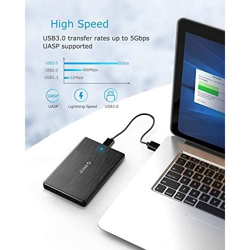  ORICO USB3.0 to SATA III 2.5 External Hard Drive Enclosure for 7mm and 9.5mm 2.5 Inch SATA HDD/SSD Tool Free [UASP Supported] Black(2189U3)