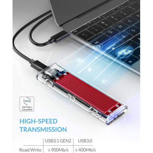  ORICO NVME M.2 to Type-C USB3.1 Gen2 10Gbps Transparent External Solid State Drive Adapter Enclosure for 2280 2260 2242 2230 PCI-E M2 M-Key SSD, USB Type C Converter Case (TCM2-Red