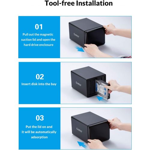  ORICO 5 Bay Raid Hard Drive Enclosure Magnetic Aluminum USB 3.0 to SATA for 3.5 inch HDD Tool Free Storage Case Support 7 Raid Modes Up to 80TB(5X16TB) - NS500RU3