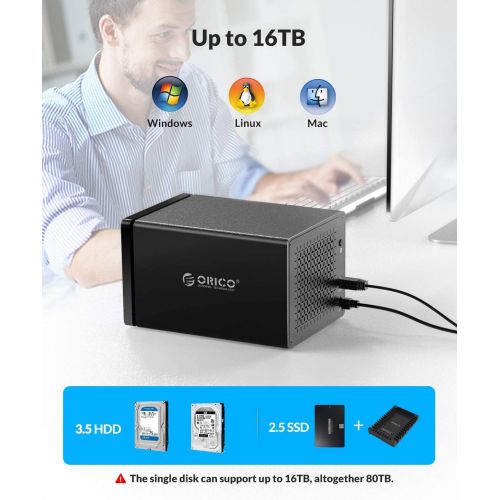  ORICO 5 Bay Raid Hard Drive Enclosure Magnetic Aluminum USB 3.0 to SATA for 3.5 inch HDD Tool Free Storage Case Support 7 Raid Modes Up to 80TB(5X16TB) - NS500RU3