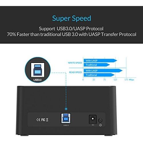  ORICO USB 3.0 to SATA Hard Drive Docking Station Tool Free Supports 8TB for 2.5 or 3.5 Inch HDD SSD with 3.3Ft USB Cable - Black