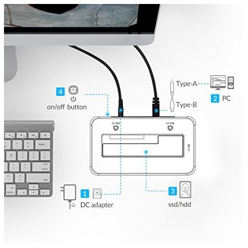  ORICO USB 3.0 to SATA Hard Drive Docking Station Tool Free Supports 8TB for 2.5 or 3.5 Inch HDD SSD with 3.3Ft USB Cable - Black