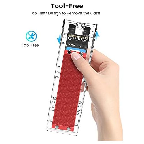  ORICO Tool-Free USB 3.1 Type-C to M.2 SATA SSD External Enclosure Adapter, Support NGFF(SATA Based) M.2 2280 2260 2242 2230 SSD Enclosure Adapter-(TCM2F, Red)
