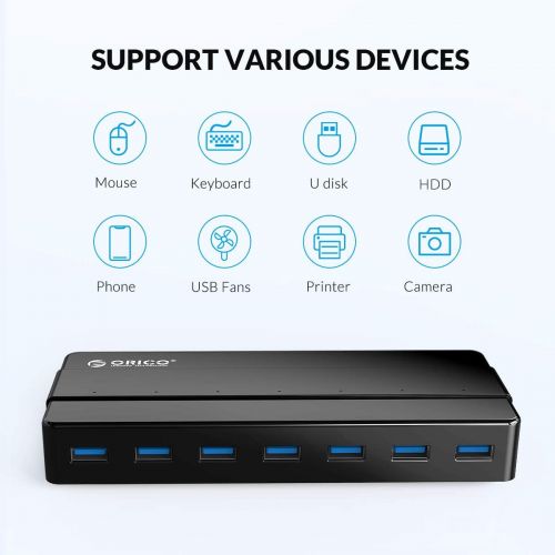  ORICO 7-Port USB 3.0 Hub, Ultra Slim Multi USB Ports Data Hub with 12V3A Power Adapter, 3.3 Ft dismountable USB Cable for MacBook, Chromebook, iPhone, Smartphones and more