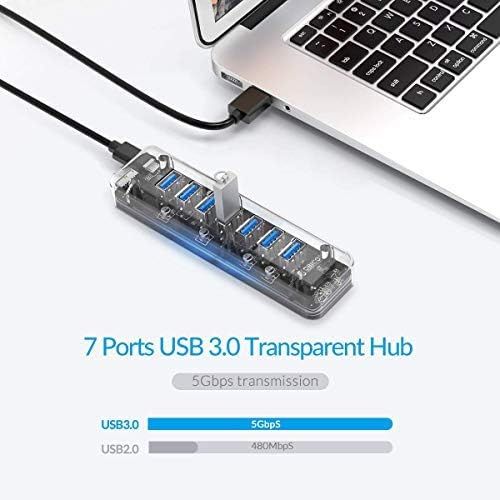  ORICO USB 3.0 Hub, 7 Ports USB3.0 Transparent Desktop HUB with Blue Indicator Light & Dual Port Power Supply