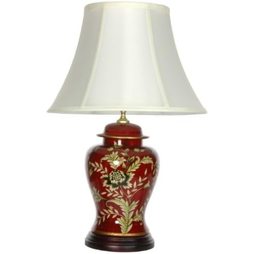  ORIENTAL FURNITURE Oriental Furniture 22.5 Golden Foliage Porcelain Lamp