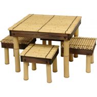 ORIENTAL Furniture Oriental Furniture Zen Bamboo Coffee Table w/ Four Stools