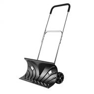 ORIENTOOLS Heavy Duty Snow Shovel, Rolling Adjustable Snow Pusher with 6 Wheels, Efficient Snow Plow Suitable for Driveway or Pavement Clearing (25 Blade)
