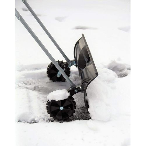  ORIENTOOLS Heavy Duty Snow Shovel, Rolling Adjustable Snow Pusher with 6 Wheels, Efficient Snow Plow Suitable for Driveway or Pavement Clearing (25 Blade)