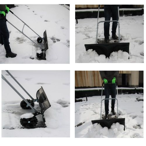  ORIENTOOLS Heavy Duty Snow Shovel, Rolling Adjustable Snow Pusher with 6 Wheels, Efficient Snow Plow Suitable for Driveway or Pavement Clearing (25 Blade)