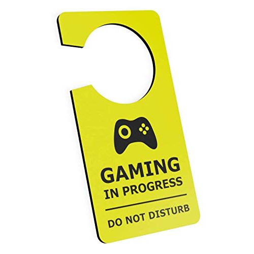  ORIGIN Gaming in Progress Do Not Disturb Room Door Hanger Sign Yellow Acrylic for Boys, Girls, Bedrooms, Computer Games, Console, Gamer