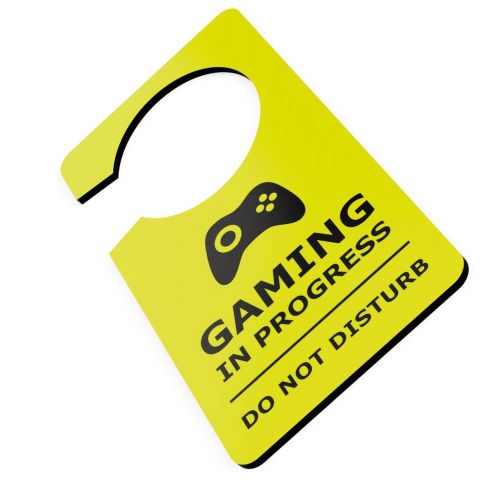  ORIGIN Gaming in Progress Do Not Disturb Room Door Hanger Sign Yellow Acrylic for Boys, Girls, Bedrooms, Computer Games, Console, Gamer
