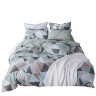 OROA OTOB Duvet Cover Sets Cotton with 1 Comforter Cover 2 Pillowcases for Kids, Reversible Teen Boys Girls Bedding Collection Gift Sets, Geometric Gray Blue Triangle Diamond Pattern, Q