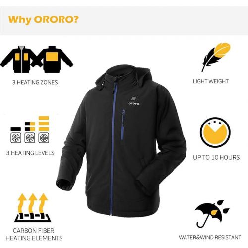  [아마존 핫딜] [아마존핫딜]ORORO Mens Soft Shell Heated Jacket with Detachable Hood and Battery Pack