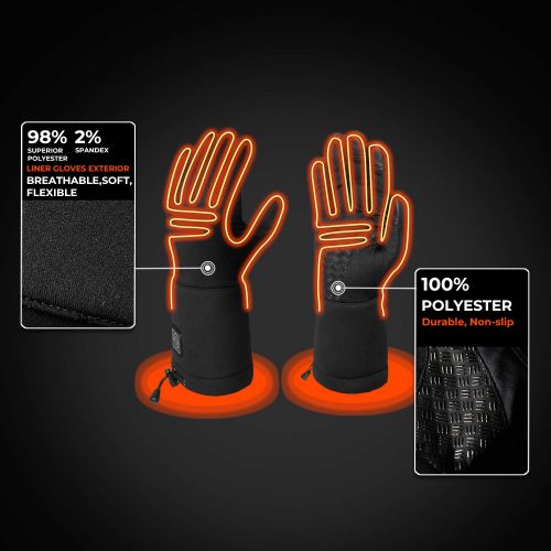  ORORO Heated Gloves with Rechargeable Li-ion Battery for Men and Women, 3-in-1 Warm Gloves for Hiking Skiing Motorcycle