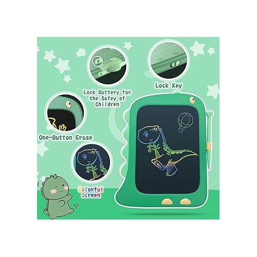 ORSEN 8.5 Inch LCD Doodle Board Tablet Toy - Green Dinosaur Drawing Pad for Kids 2-6 Years Old - Christmas and Birthday Gifts