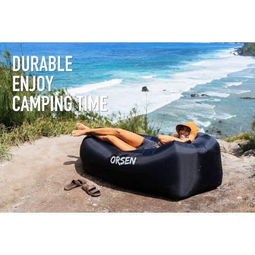  Orsen Inflatable Couch, Inflatable Lounger Air Sofa for Camping Hiking Gear, Anti-Leakage Cool Design Easy Setup Ideal Loungers Chairs for Adults Beach Traveling Backyard Lakeside