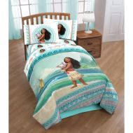 OS 4 Piece Girls Disneys Moana Movie Themed Comforter Twin Set, Cute Moana and Pua The Pig Fun Pattern, Natural Print, All Over Ocean Background, Pretty Character Palm Tree Reversible