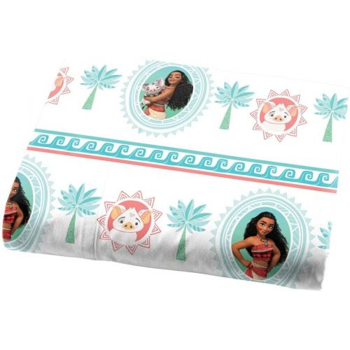  OS 4 Piece Girls Disneys Moana Movie Themed Comforter Twin Set, Cute Moana and Pua The Pig Fun Pattern, Natural Print, All Over Ocean Background, Pretty Character Palm Tree Reversible